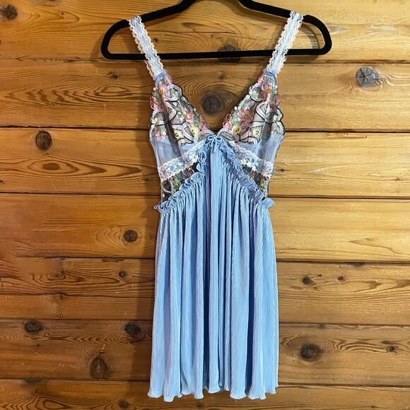 For Love And Lemons Louise Blue Ruffled Tiered Babydoll Mini Dress Size S - Picture 3 of 9
